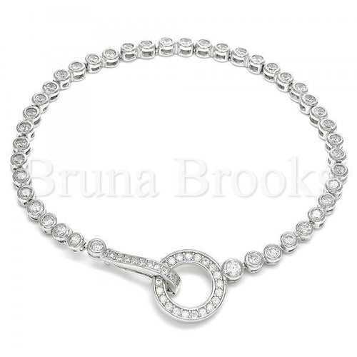 Bruna Brooks Sterling Silver 03.286.0002.08 Fancy Bracelet, with White Cubic Zirconia, Polished Finish, Rhodium Tone