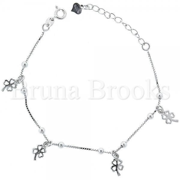 Bruna Brooks Sterling Silver 03.183.0066 Charm Bracelet, Flower Design, Rhodium Tone