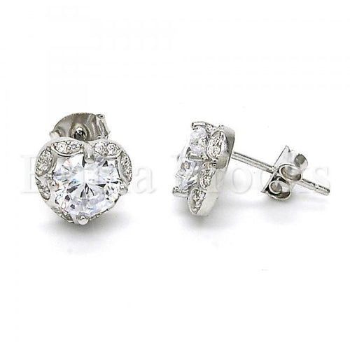 Bruna Brooks Sterling Silver 02.285.0030 Stud Earring, Heart Design, with White Cubic Zirconia and White Micro Pave, Polished Finish,