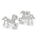 Prata 925 Italiana - Brinco de Tarrachinha de Pressão, Horse Design, com Micro Pave, Rodinado