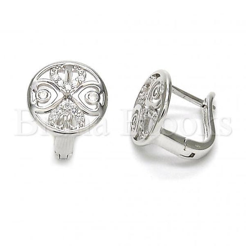Bruna Brooks Sterling Silver 02.175.0048.10 Huggie Hoop, Heart Design, with White Micro Pave, Polished Finish, Rhodium Tone