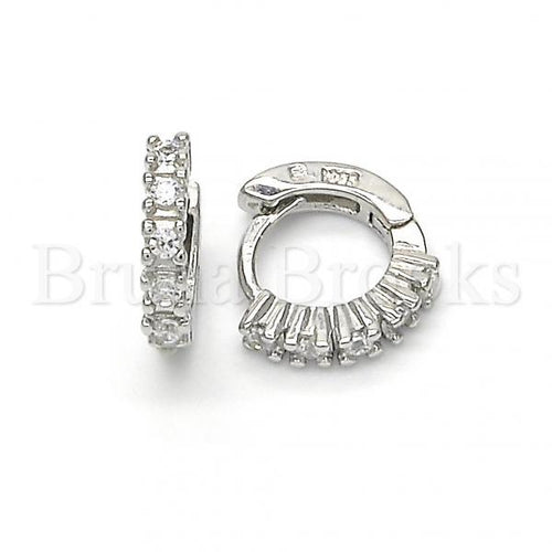 Bruna Brooks Sterling Silver 02.332.0010.10 Huggie Hoop, with White Cubic Zirconia, Polished Finish, Rhodium Tone