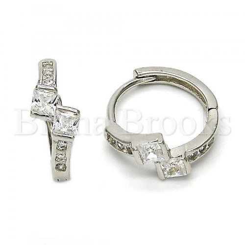 Bruna Brooks Sterling Silver 02.175.0083.15 Huggie Hoop, with White Cubic Zirconia, Polished Finish, Rhodium Tone