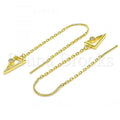 Prata 925 Italiana - Threader Earring, Com Zirconia, Folheado a Ouro Sobre Prata 925