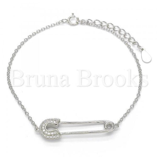 Bruna Brooks Sterling Silver 03.336.0015.07 Fancy Bracelet, with White Crystal, Polished Finish, Rhodium Tone