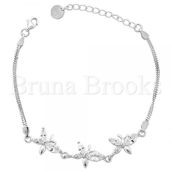 Bruna Brooks Sterling Silver 03.183.0080.06 Fancy Bracelet, Butterfly Design, with White Cubic Zirconia, Rhodium Tone