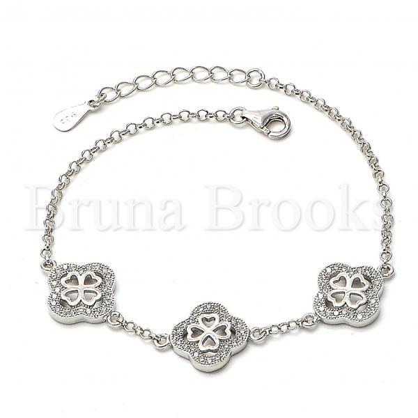 Bruna Brooks Sterling Silver 03.176.0007 Fancy Bracelet, Flower Design, with  Micro Pave, Rhodium Tone