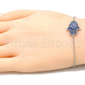 Prata 925 Italiana - 03.336.0077.08 Pulseira Trabalhada, Hamsa, Mão de Deus e Olho Grego, com  Micro Pave, Esmalte Azul Acabamento Final, Rodinado