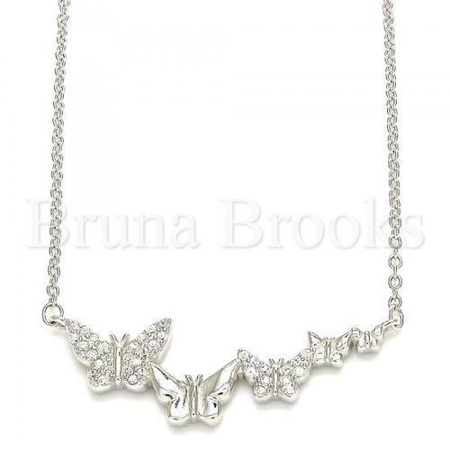 Bruna Brooks Sterling Silver 04.336.0131.16 Fancy Necklace, Butterfly Design, with White Cubic Zirconia, Polished Finish, Rhodium Tone