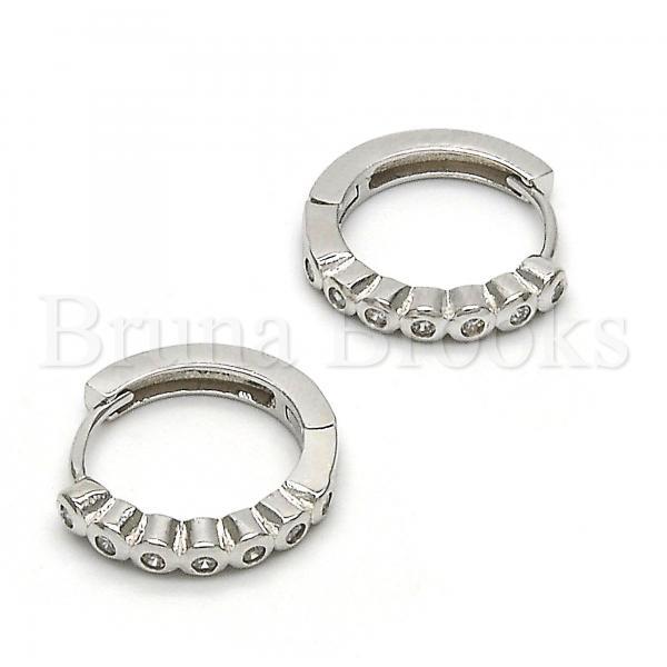 Prata 925 Italiana - 02.291.0008.15 Argolinha Huggie, com  Zirconia, Polimento Extra Fino, Rodinado