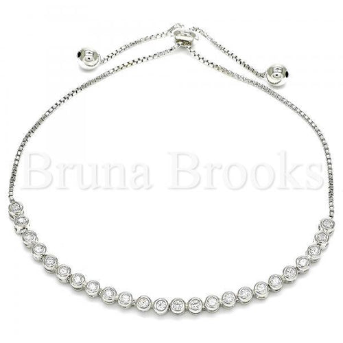 Bruna Brooks Sterling Silver 03.286.0006.10 Fancy Bracelet, with White Cubic Zirconia, Polished Finish, Rhodium Tone