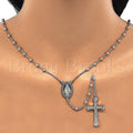 Prata 925 Italiana - 09.285.0003.28 Thin Rosary, Virgem Maria  e Cruz, Polimento Extra Fino, Rodinado