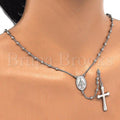 Prata 925 Italiana - 09.285.0004.28 Thin Rosary, Virgem Maria  e Cruz, Polimento Extra Fino, Rodinado