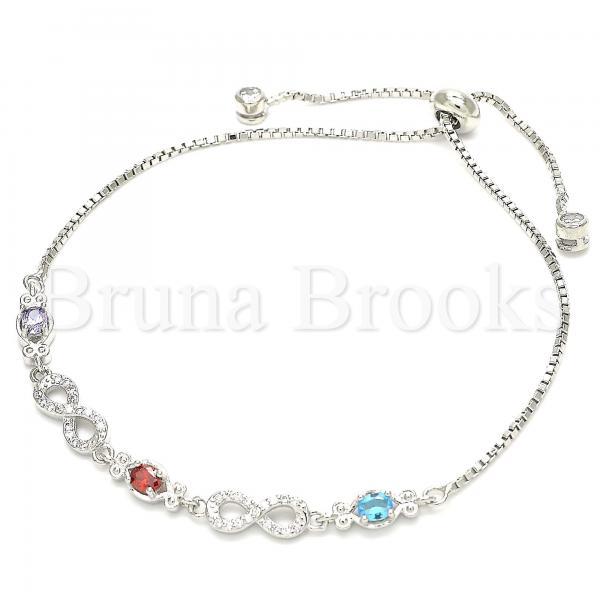 Prata 925 Italiana - 03.175.0006.11 Pulseira Trabalhada, Corujinhae Estilo Infinito , com Zirconia Multicolorida , Polimento Extra Fino, Rodinado