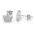 Bruna Brooks Sterling Silver 02.336.0019 Stud Earring, Crown Design, with White Crystal, Polished Finish, Rhodium Tone