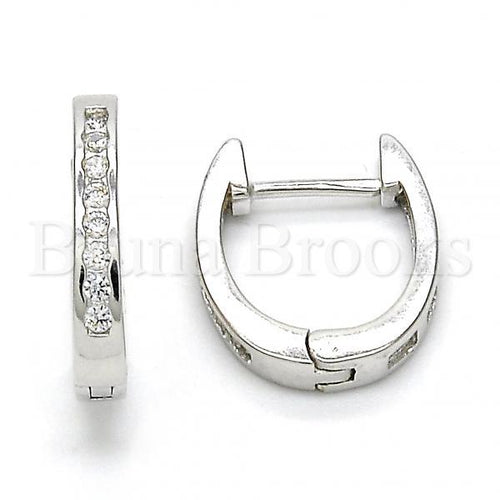 Bruna Brooks Sterling Silver 02.186.0038.15 Huggie Hoop, with White Cubic Zirconia, Polished Finish, Rhodium Tone