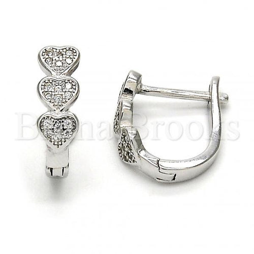 Bruna Brooks Sterling Silver 02.175.0045.10 Huggie Hoop, Heart Design, with White Micro Pave, Polished Finish, Rhodium Tone