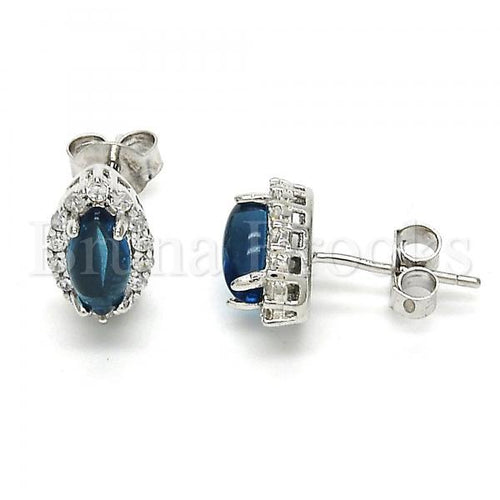 Bruna Brooks Sterling Silver 02.186.0024 Stud Earring, with White and Blue Topaz Cubic Zirconia, Polished Finish, Rhodium Tone