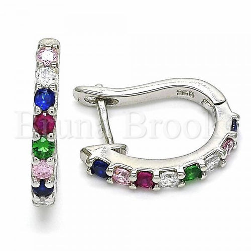 Bruna Brooks Sterling Silver 02.332.0059.15 Huggie Hoop, with Multicolor Cubic Zirconia, Polished Finish, Rhodium Tone