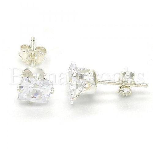 Bruna Brooks Sterling Silver 02.63.2611 Stud Earring, with White Cubic Zirconia, Polished Finish,