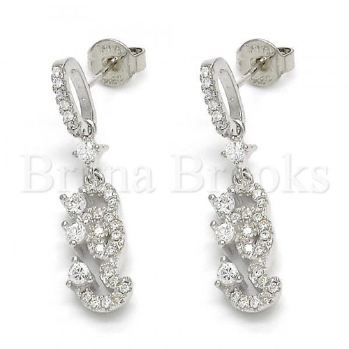 Bruna Brooks Sterling Silver 02.186.0117 Dangle Earring, with White Cubic Zirconia and White Crystal, Polished Finish, Rhodium Tone