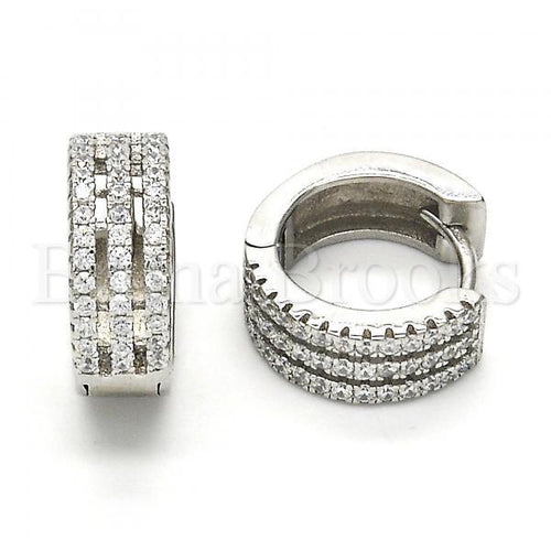 Bruna Brooks Sterling Silver 02.175.0073.15 Huggie Hoop, with White Crystal, Polished Finish, Rhodium Tone