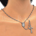 Prata 925 Italiana - 09.285.0003.28 Thin Rosary, Virgem Maria  e Cruz, Polimento Extra Fino, Rodinado