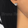 Prata 925 Italiana - 02.285.0087 Brinco de Tarrachinha de Pressão, Estilo de Coração, com  Zirconia, Polimento Extra Fino, Rodinado