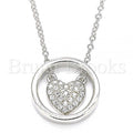 Bruna Brooks Sterling Silver 04.336.0171.16 Fancy Necklace, Heart Design, with White Crystal, Polished Finish, Rhodium Tone