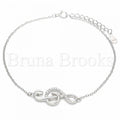 Bruna Brooks Sterling Silver 03.336.0070.08 Fancy Bracelet, Music Note Design, with White Micro Pave, Polished Finish, Rhodium Tone