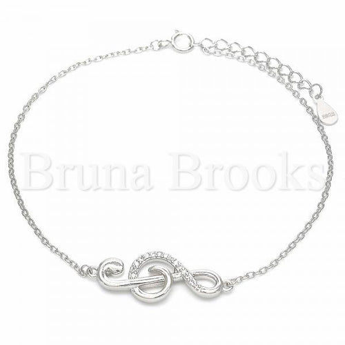 Bruna Brooks Sterling Silver 03.336.0070.08 Fancy Bracelet, Music Note Design, with White Micro Pave, Polished Finish, Rhodium Tone