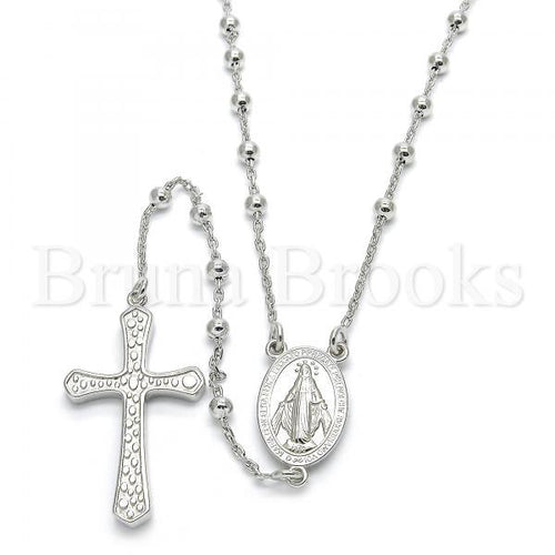 Bruna Brooks Sterling Silver 09.285.0003.28 Thin Rosary, Virgen Maria and Cross Design, Polished Finish, Rhodium Tone