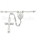 Prata 925 Italiana - 09.285.0004.28 Thin Rosary, Virgem Maria  e Cruz, Polimento Extra Fino, Rodinado