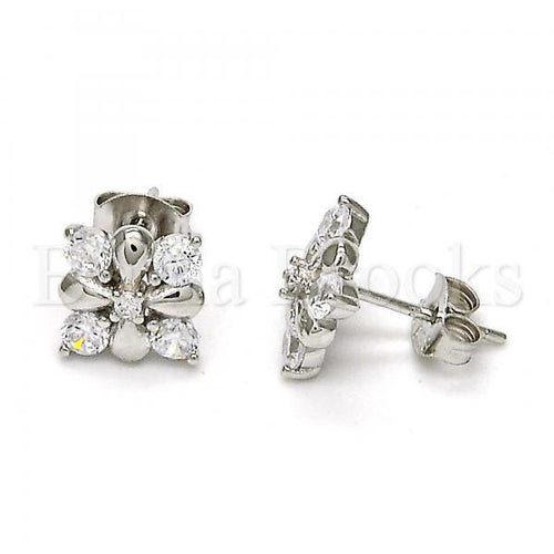 Bruna Brooks Sterling Silver 02.285.0025 Stud Earring, Flower Design, with White Cubic Zirconia, Polished Finish, Rhodium Tone