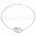 Bruna Brooks Sterling Silver 03.336.0086.08 Fancy Bracelet, with White Crystal, Polished Finish, Rhodium Tone