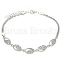 Bruna Brooks Sterling Silver 03.286.0023.07 Fancy Bracelet, with White Cubic Zirconia, Polished Finish, Rhodium Tone