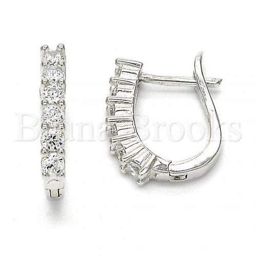 Bruna Brooks Sterling Silver 02.186.0054.15 Huggie Hoop, with White Cubic Zirconia, Polished Finish, Rhodium Tone