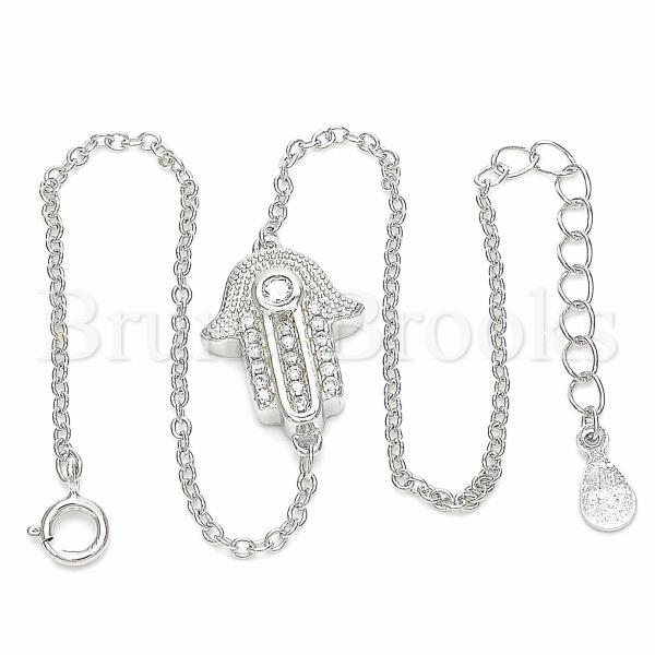 Prata 925 Italiana - 03.336.0084.08 Pulseira Trabalhada, Hamsa, Mão de Deus, Com Zirconia e  Cristal Branco, Polimento Extra Fino, Rodinado