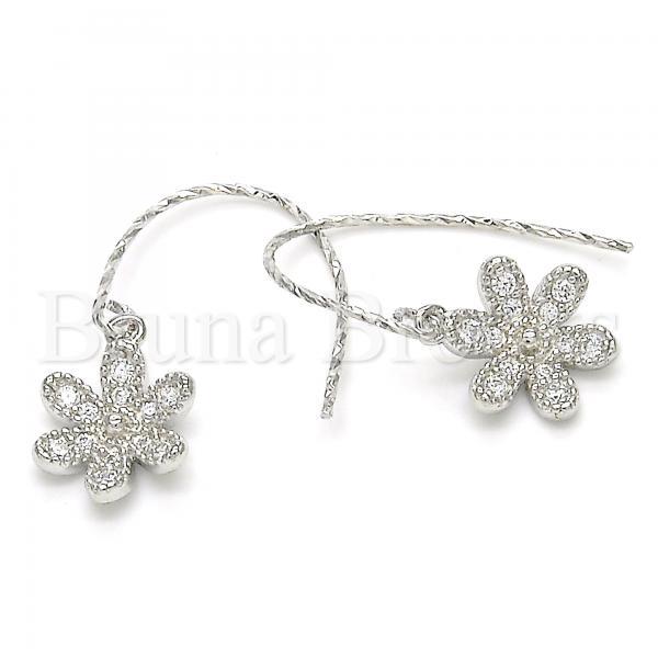 Prata 925 Italiana - 02.366.0001 Brinco de Gancho Francês , Estilo Floral, com  Zirconia, Polimento Extra Fino, Rodinado