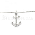 Prata 925 Italiana - 05.336.0002 Pingente Trabalhado, Anchor Design, Com Cristal Branco, Polimento Extra Fino, Rodinado