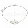 Bruna Brooks Sterling Silver 03.336.0092.07 Fancy Bracelet, Hand of God Design, with White Crystal, Polished Finish, Rhodium Tone