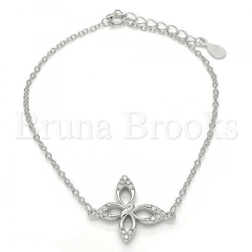 Bruna Brooks Sterling Silver 03.336.0013.07 Fancy Bracelet, Butterfly Design, with White Crystal, Polished Finish, Rhodium Tone