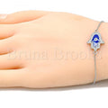 Prata 925 Italiana - 03.336.0072.07 Pulseira Trabalhada, Hamsa, Mão de Deus e Olho Grego, com  Micro Pave, Esmalte Azul Acabamento Final, Rodinado