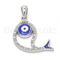 Bruna Brooks Sterling Silver 05.336.0024 Fancy Pendant, Fish Design, with White Cubic Zirconia, Polished Finish, Rhodium Tone