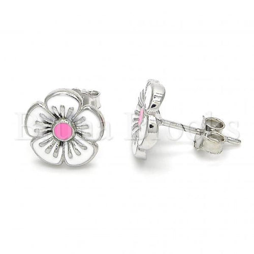 Bruna Brooks Sterling Silver 02.336.0025 Stud Earring, Flower Design, White Enamel Finish, Rhodium Tone