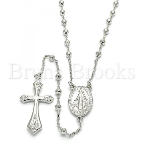 Bruna Brooks Sterling Silver 09.285.0002.28 Thin Rosary, Virgen Maria and Cross Design, Polished Finish, Rhodium Tone