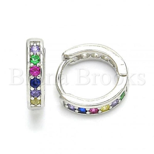 Prata 925 Italiana - 02.332.0053.12 Argolinha Huggie, com Zirconia Multicolorida , Polimento Extra Fino, Rodinado