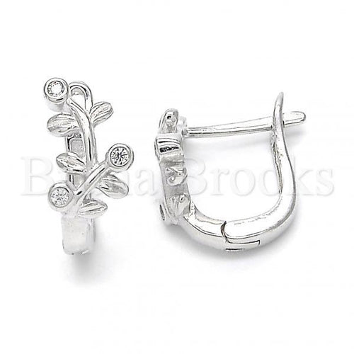 Bruna Brooks Sterling Silver 02.332.0016.12 Huggie Hoop, Leaf Design, with White Cubic Zirconia, Rhodium Tone