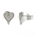 Bruna Brooks Sterling Silver 02.286.0018 Stud Earring, Heart Design, with White Micro Pave, Polished Finish, Rhodium Tone