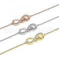 Prata 925 Italiana - Pulseira Trabalhada, Infinito  e Love Design, Com Brilhante de Cristal, Rodinado